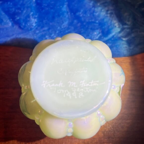 Fenton Iridized Sea Green Beaded Melon Pansies Vase Signed Frank & Tom Fenton - Picture 11 of 12